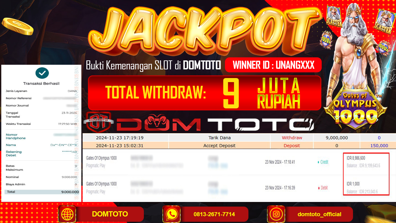 JACKPOT  SLOT GATE OF OLYMPUS 1000 23 NOVEMBER 2024